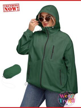Avoogue Plus Size Womens Rain Jacket Hooded Waterproof Raincoat